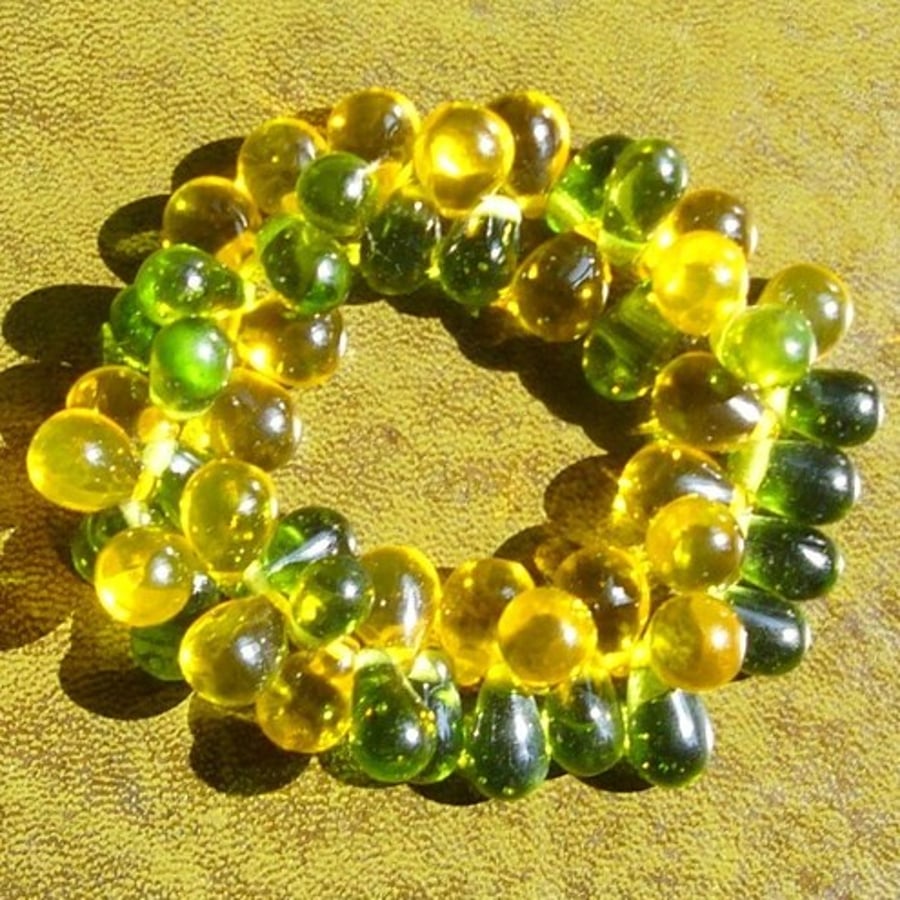 Watercress and Mustard - Glass Teardrop Bracelet.