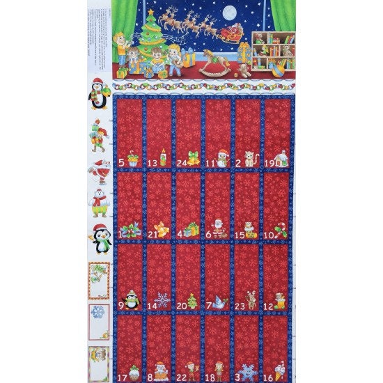 Reindeer and Tree Christmas Advent Calendar 100% Cotton Quilting Panel Fabric