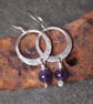 Amethyst Hoop Earrings, Hammered Sterling Silver Hoop Earrings