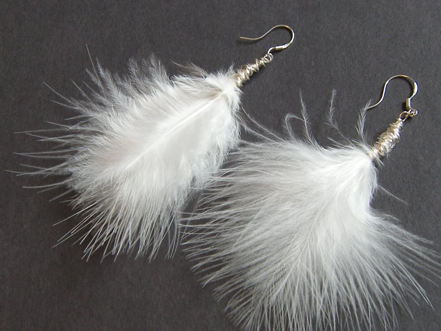 White Marabou Feathers Earrings - MARABOU FEATHERS