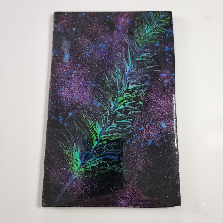 (34) Acrylic Art painting featuring a handcrafted Feather design