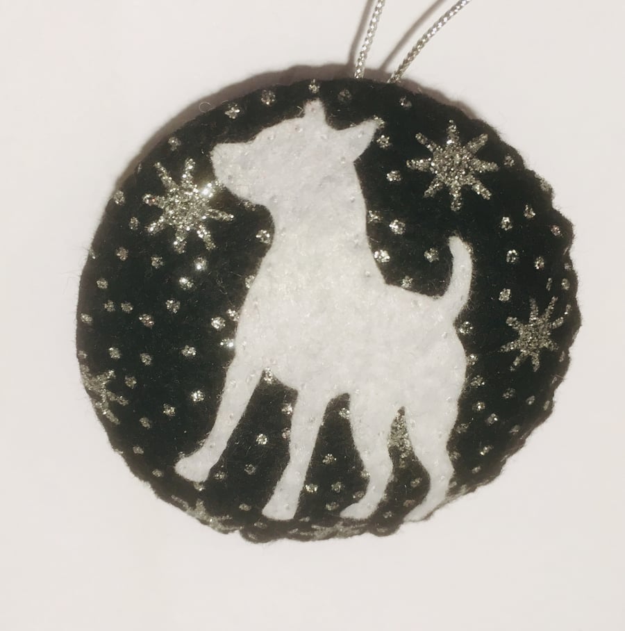 White Dog bauble, Christmas tree decoration, Silhouette, Animal, Pet, Gift 