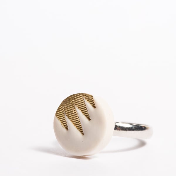 Porcelain Pattern White and Gold Ring