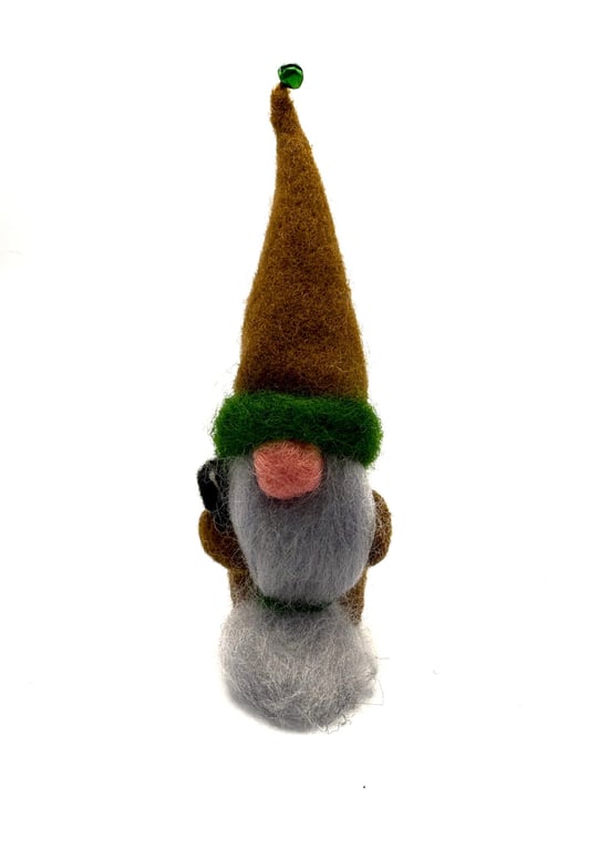OOAK Handmade Autumn Gonk 15.5cm Brown Coat Hat Holding a Book Needle Felted