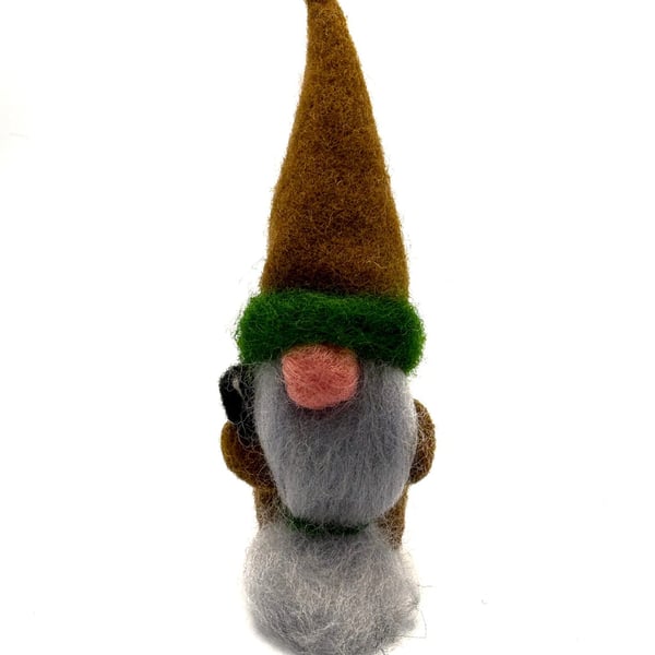 OOAK Handmade Autumn Gonk 15.5cm Brown Coat Hat Holding a Book Needle Felted