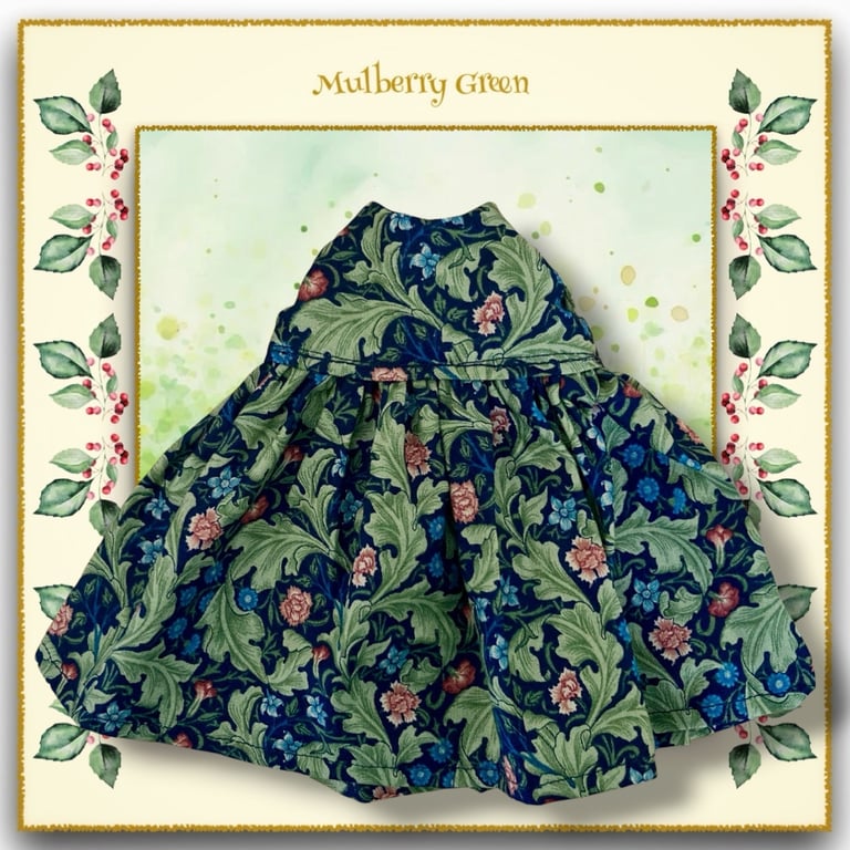 Olive Green William Morris Dress with a Round Neck