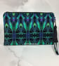Turquoise patterned zip clutch bag wrist strap silky tassel & charm 2 options - Image 3