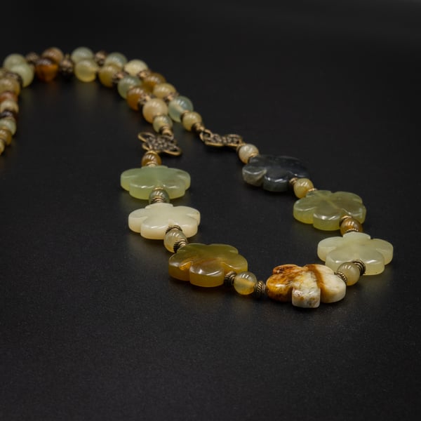  Natural Jade and bronze gemstone necklace, Taurus jewelry