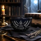 Moth design black bowl by Wychlings Pottery 