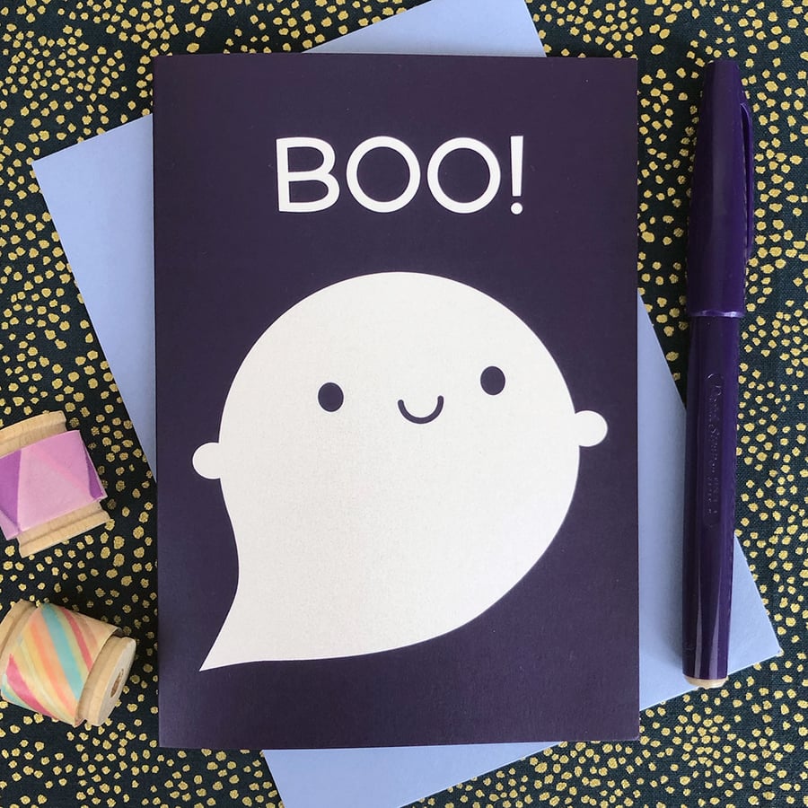 Boo! Happy Ghost Kawaii Halloween Card