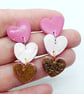 Love Heart pink and white gold polymer clay earring studs