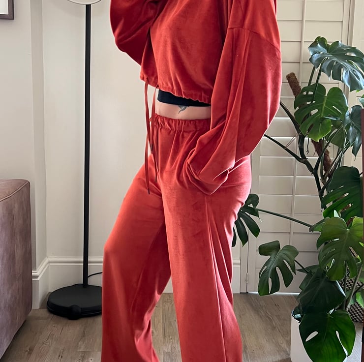 Orange hot sale velvet tracksuit