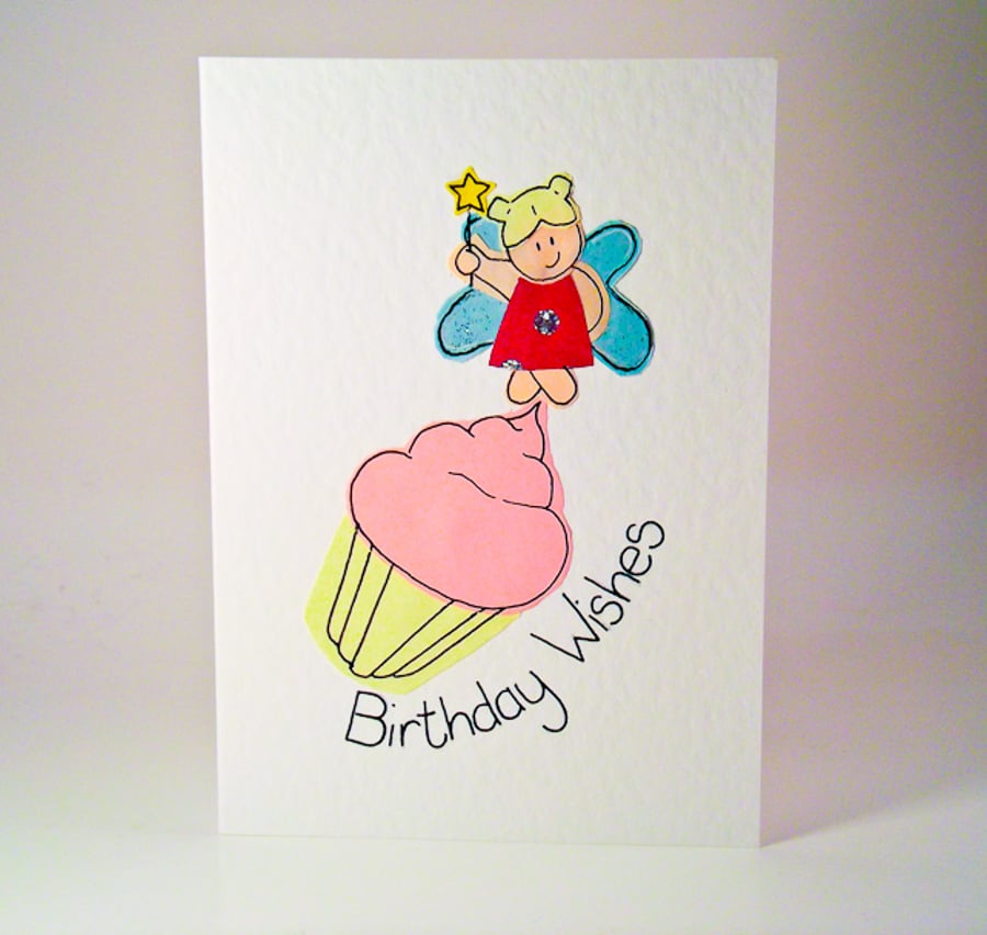 Birthday Wishes Fairy Cup Cake Handmade Greeting Card
