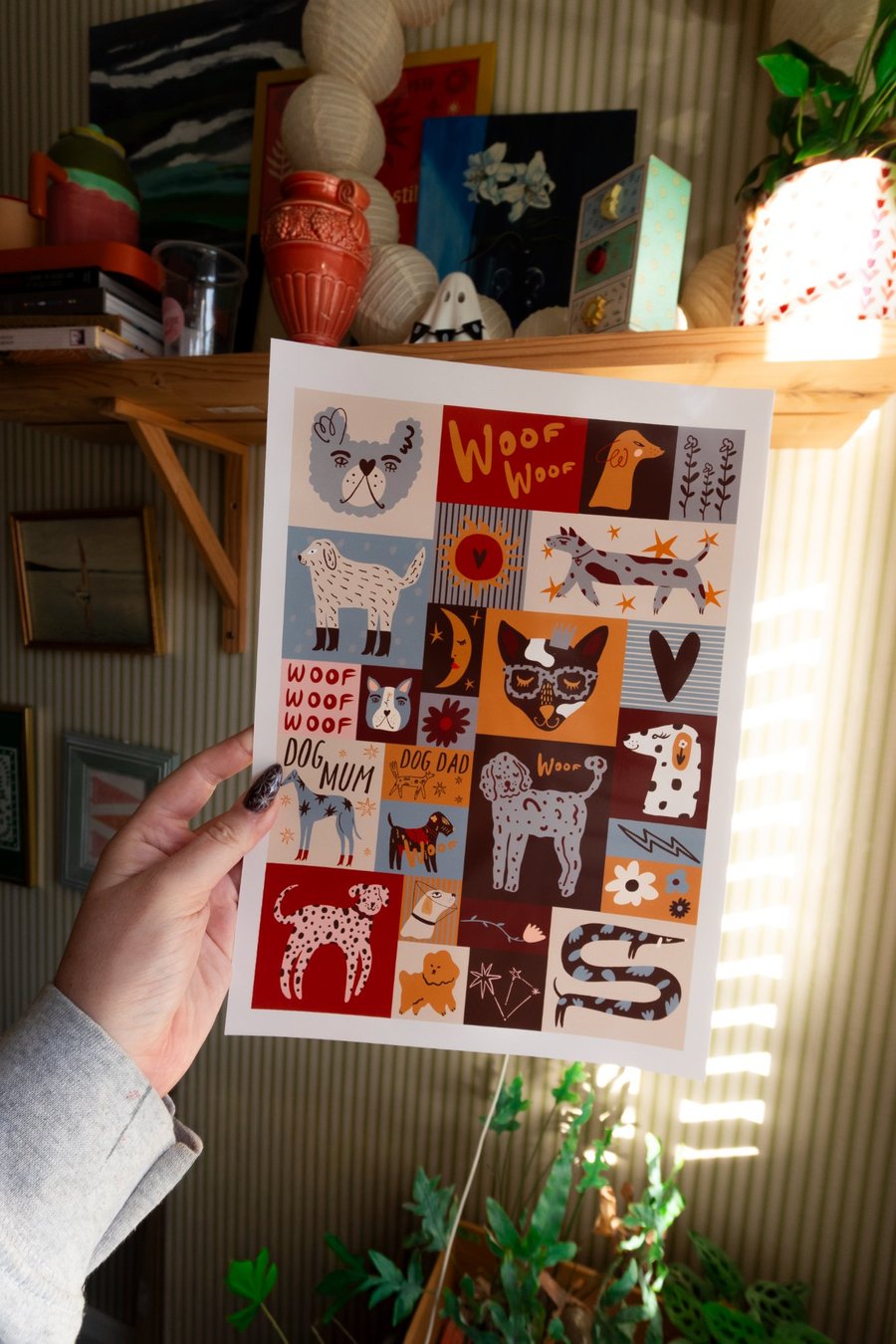 Image of Retro Dog Art Print. Groovy Dog Lover Wall Art. Cute Mid Century Dog Collage.