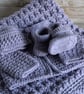 Crochet Lilac Blanket Hat Cardigan and Booties