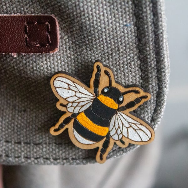 Hand-Painted Wooden Bee Pin – Nature Lover Gift