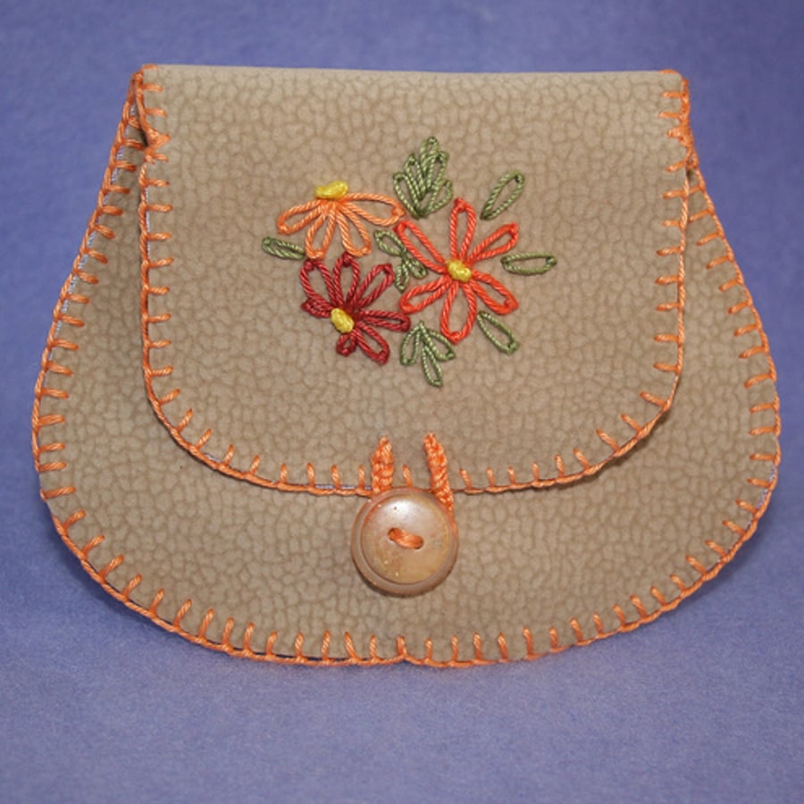 Embroidered Purse - Autumn Flowers