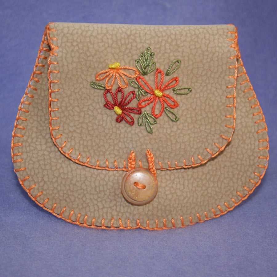 Embroidered Purse - Autumn Flowers