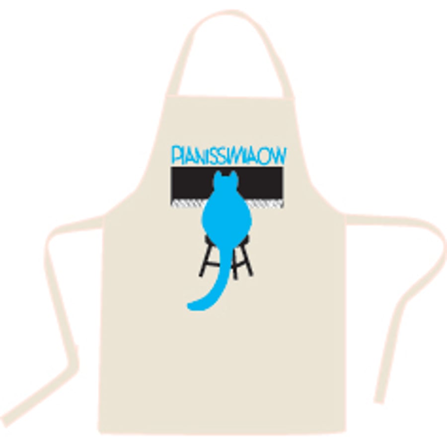 Premium Cotton Apron with cat image at the piano Pianissimiaow 