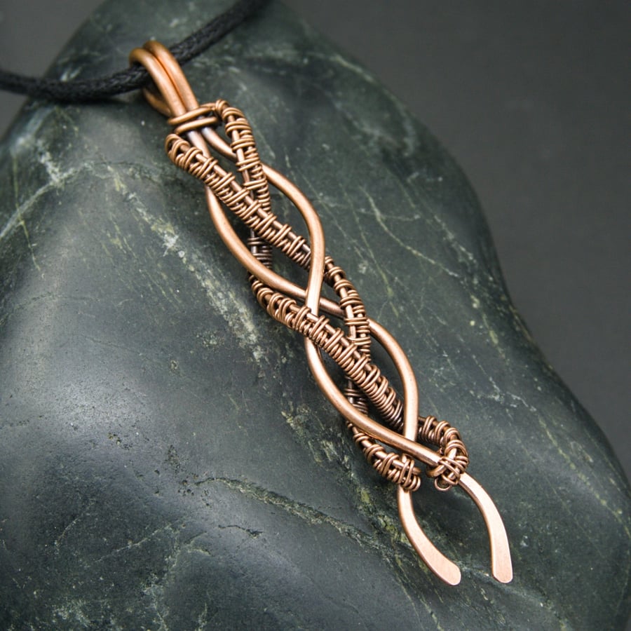 Copper Wire Weave Twisted Pendant
