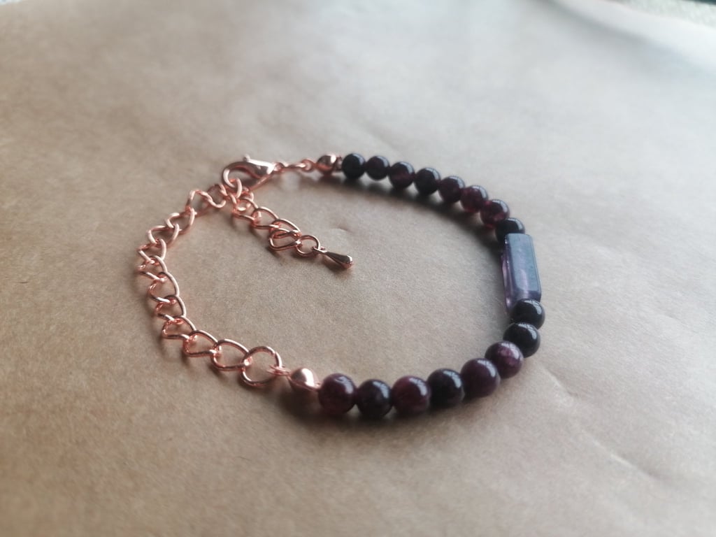 Fluorite one bar bracelet, deep purple. 