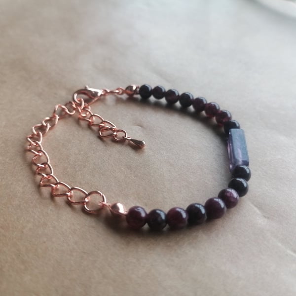 Fluorite one bar bracelet, deep purple. 