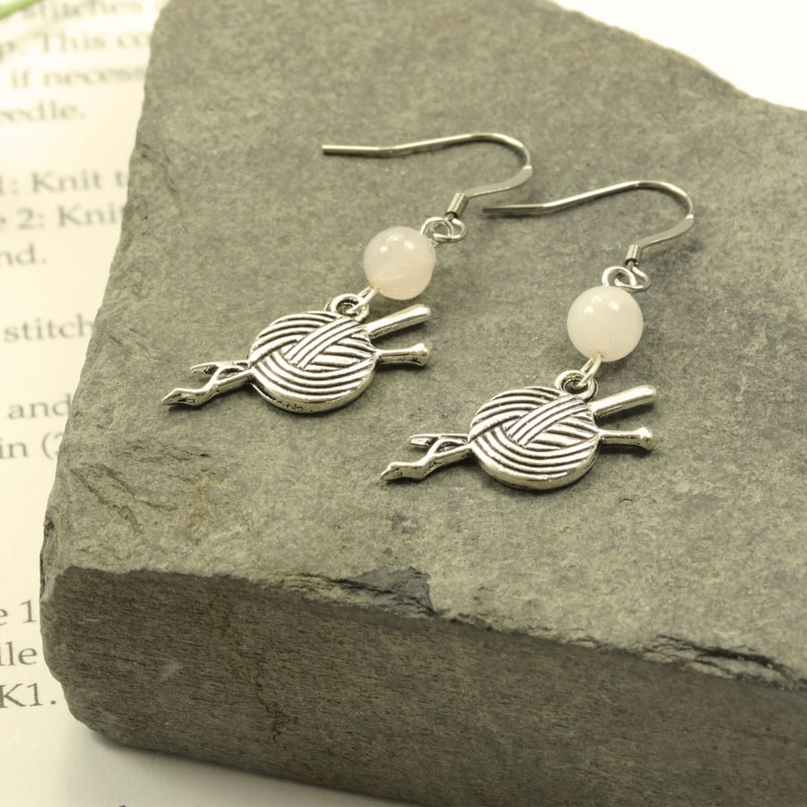 Yarn & Needles Rose Quartz Gemstone Silver Earrings