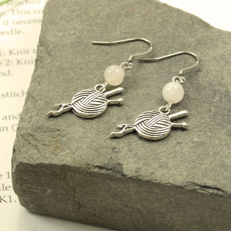 Yarn & Needles Rose Quartz Gemstone Silver Earrings