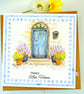 New Home Card -  handpainted original - blue door, plant pots, lavender - Image 2
