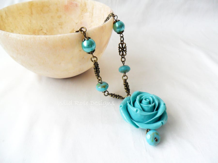 Turquoise Rose Necklace 