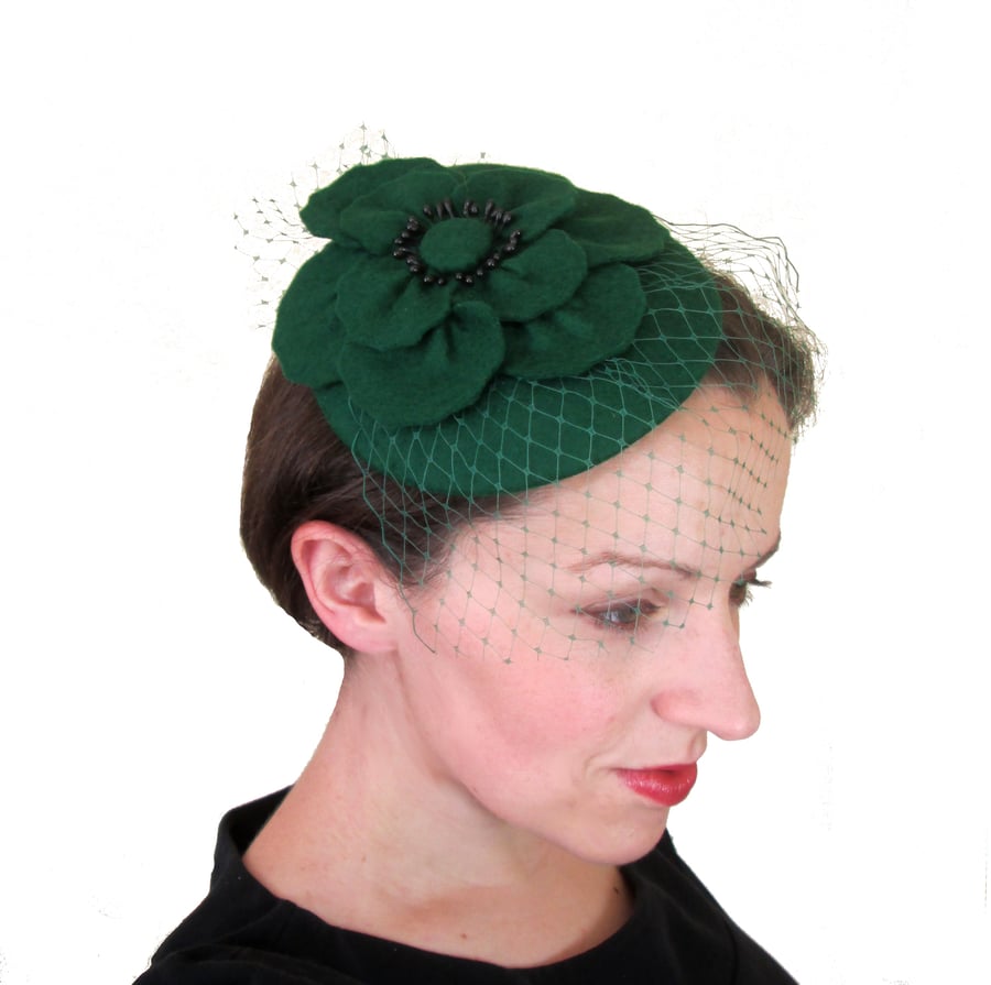 Green Fascinator Hat - Green Cocktail Hat, Felt Fascinator, Formal Hat