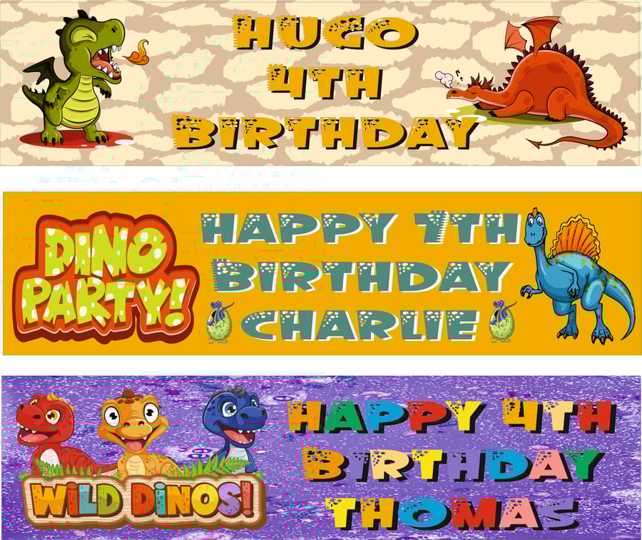 Personalised Birthday Banner Dinosaurs Children, Kids party Decorations