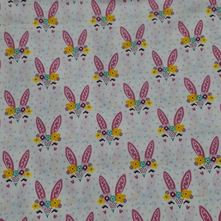 1 Metre Cute Easter Bunny Quilting Craft Cotton Fabric 1.12m Wide 160gsm