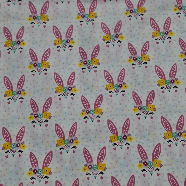 1 Metre Cute Easter Bunny Quilting Craft Cotton Fabric 1.12m Wide 160gsm