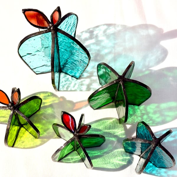 Bottle green stained glass cactus, Evergreen plant decoration, Mothers Day