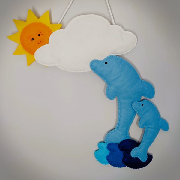 Seaside Beach Dolphin Sunny Decorative Wall Hanger - Nursery, Play Room, Kitchen