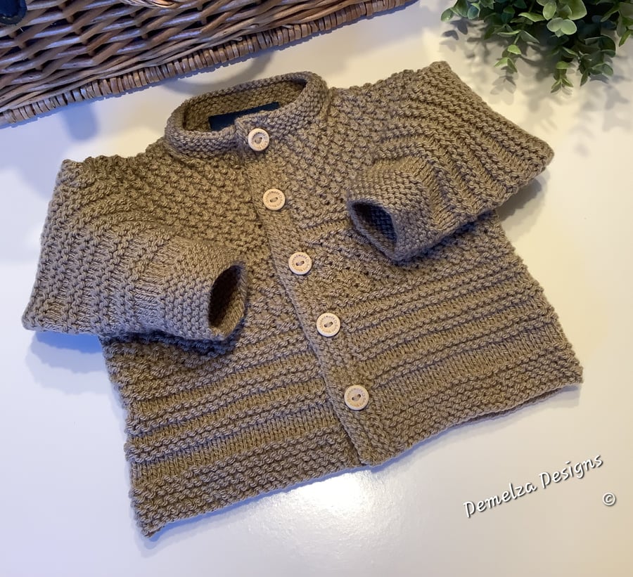 Textured Hand Knitted Baby Boy's Cosy Cardigan -Jacket 6- 12  months size