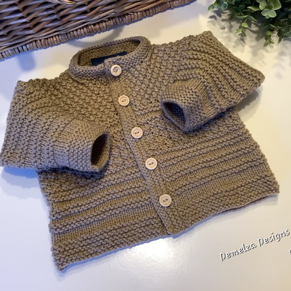 Textured Hand Knitted Baby Boy's Cosy Cardigan -Jacket 3-9 months size
