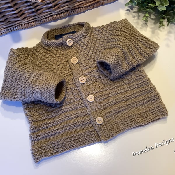 Textured Hand Knitted Baby Boy's Cosy Cardigan -Jacket 6- 12  months size