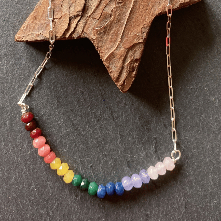 Rainbow Onyx and Sterling Silver Chain Necklace