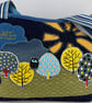 Handmade denim embroidered applique collage tote bag