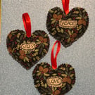 Country Cottage Evergreens Christmas Bauble Hearts Love Peace and Joy