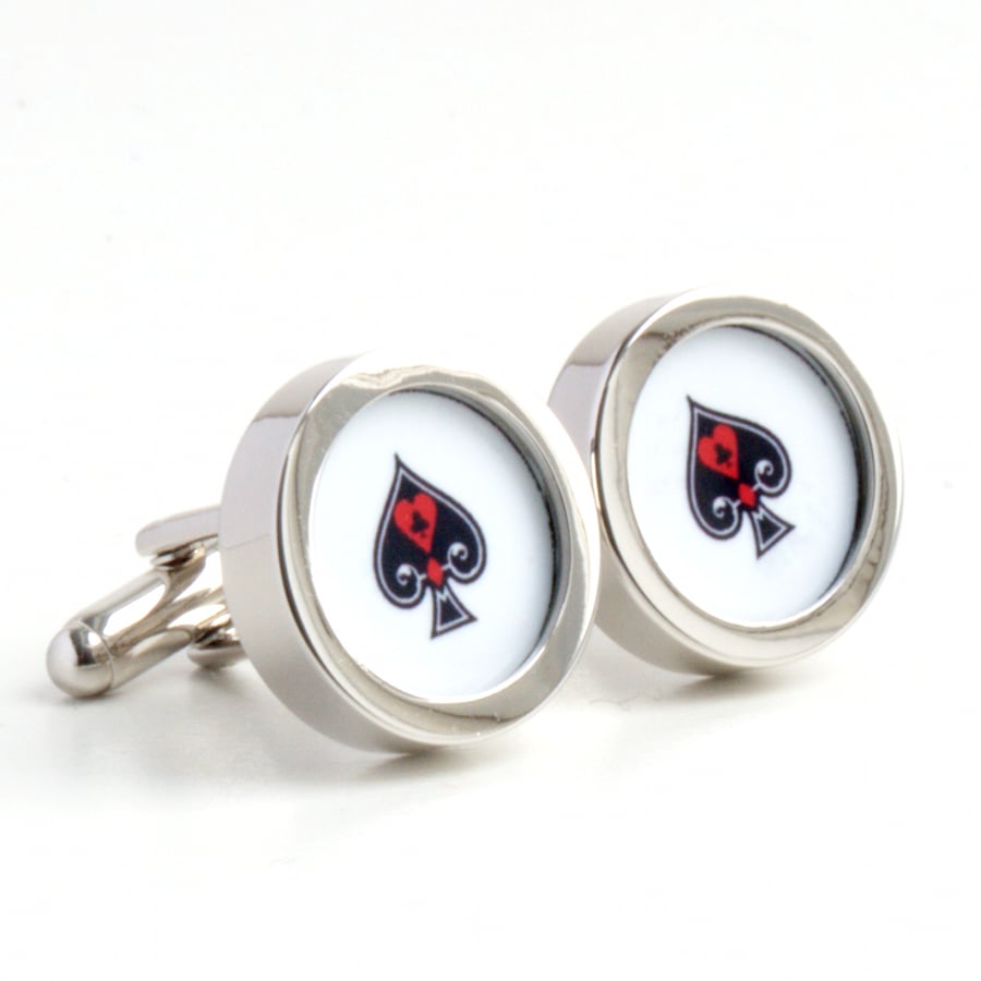 Ace of Spades Cufflinks with each Playing Card Suit Pictured