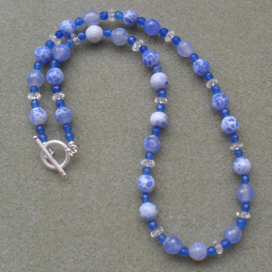 Blue Agate and Quartz Sterling Silver Necklace