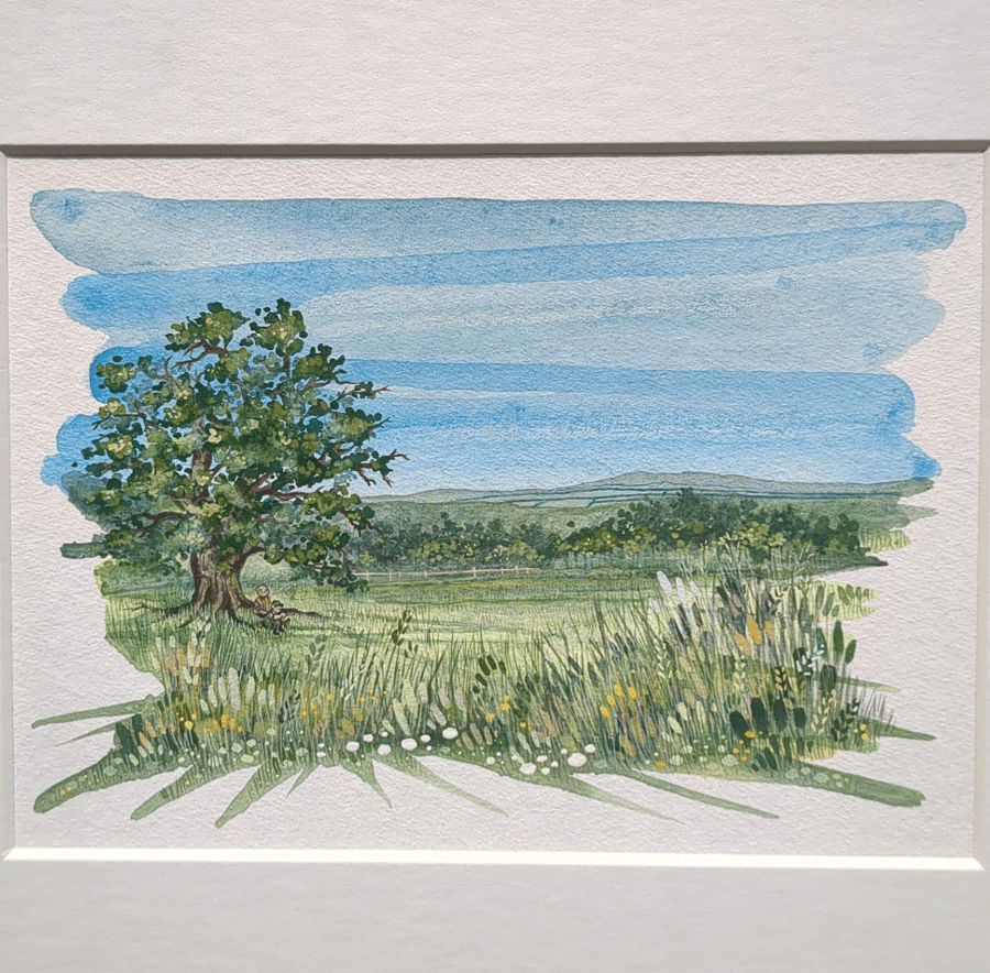 ORIGINAL PAINTING - The Lunch Tree - detectorists - Mixed media. Mounted