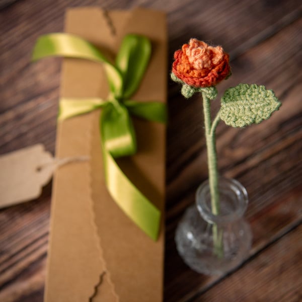 Orange Rose Crochet Bookmark with Gift Packaging