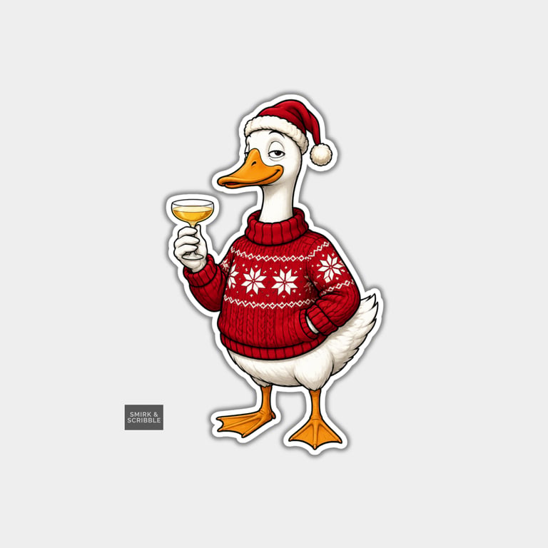 Unique Funny Christmas Sticker Xmas Decal For Adults - Goose & Drink