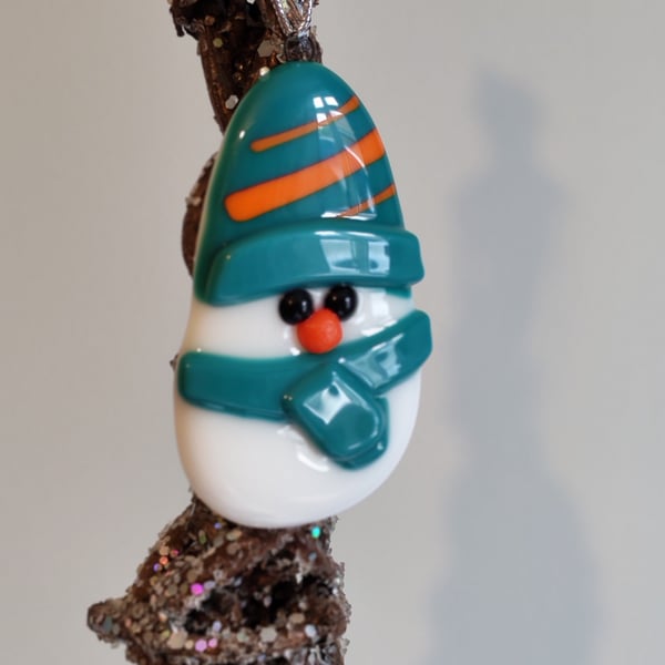 Fused Glass Snowman with Hat and Scarf