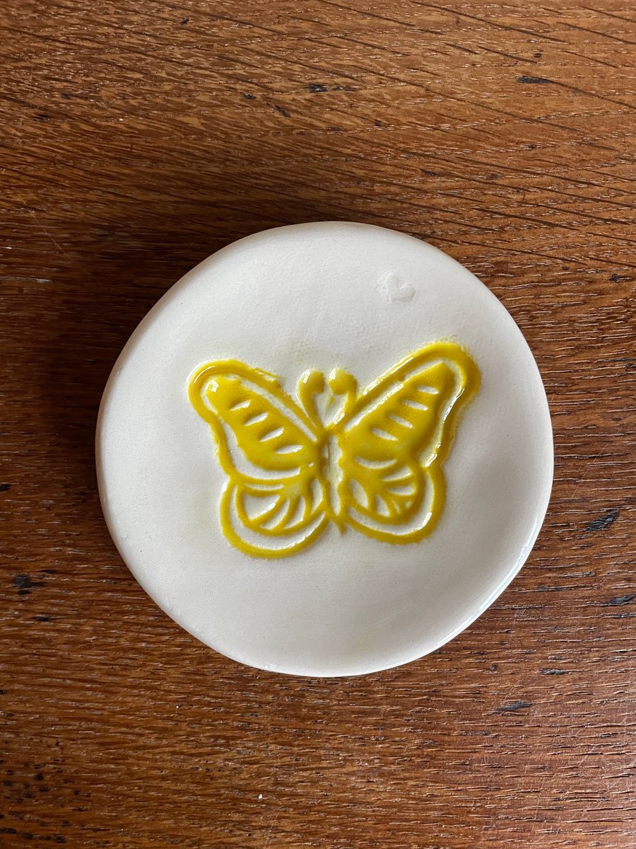 Yellow butterfly ring dish