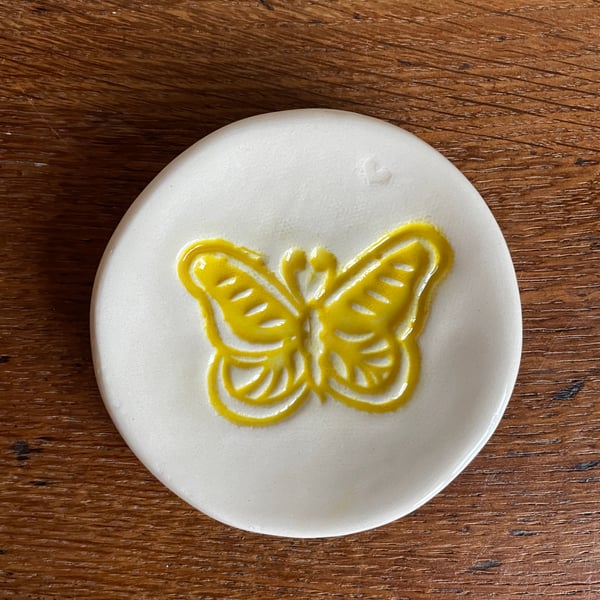 Ceramic sunshine yellow butterfly ring dish